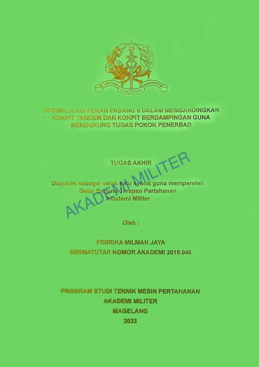 OPTIMALISASI PERAN PABANG II DALAM MEMBANDINGKAN KOKPIT TANDEM DAN KOKPIT BERDAMPIPNGAN GUNA MENDUKUNG TUGAS POKOK PENERBAD
